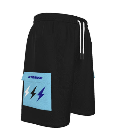 HBG STRIVE 3 BOLTS CARGO SHORTS - WHITE, BLACK, BLUE - BLACK