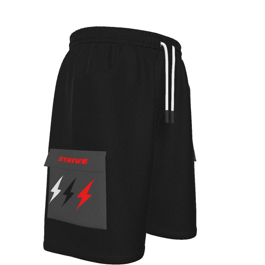 HBG STRIVE 3 BOLTS CARGO SHORTS - WHITE, BLACK, RED - BLACK