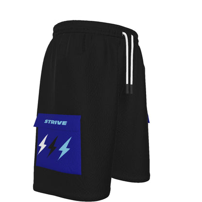 HBG STRIVE 3 BOLTS CARGO SHORTS - WHITE, BLACK, SKY BLUE - BLACK