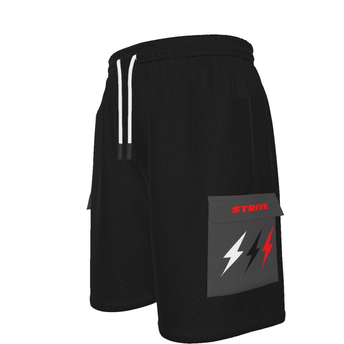 HBG STRIVE 3 BOLTS CARGO SHORTS - WHITE, BLACK, RED - BLACK