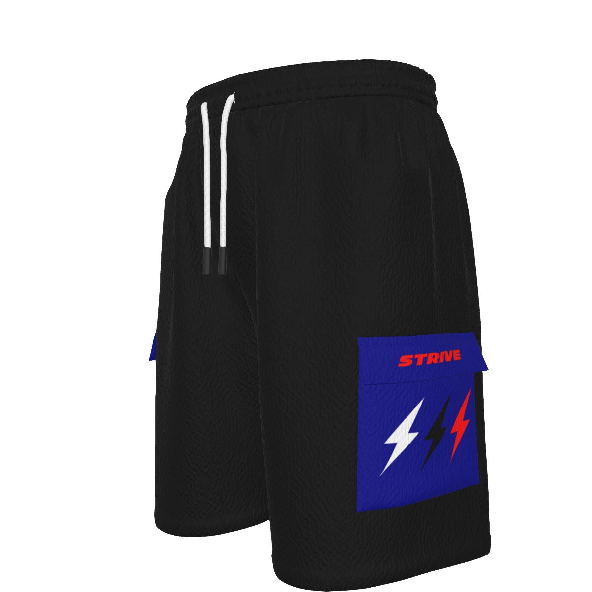 HBG STRIVE 3 BOLTS CARGO SHORTS - WHITE, BLACK, RED - BLACK